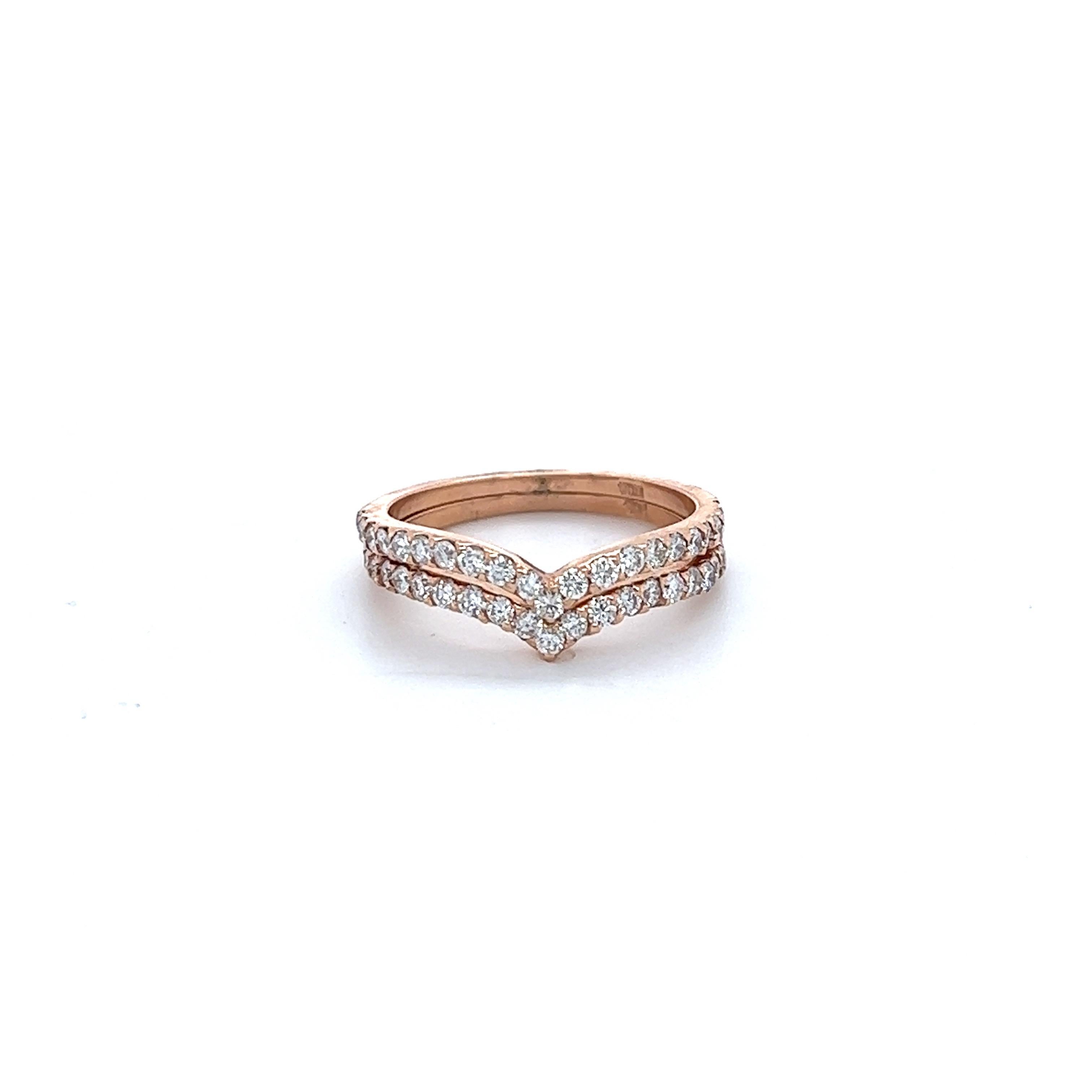 Beautiful bands that can be worn together or separately. 
Both rings have 42 Round Cut Diamonds that weigh 0.79 Carats. The clarity and color of the diamonds are VS-H.

Crafted in 14 Karat Rose Gold and has a weight of approximately 3.6 grams 

The