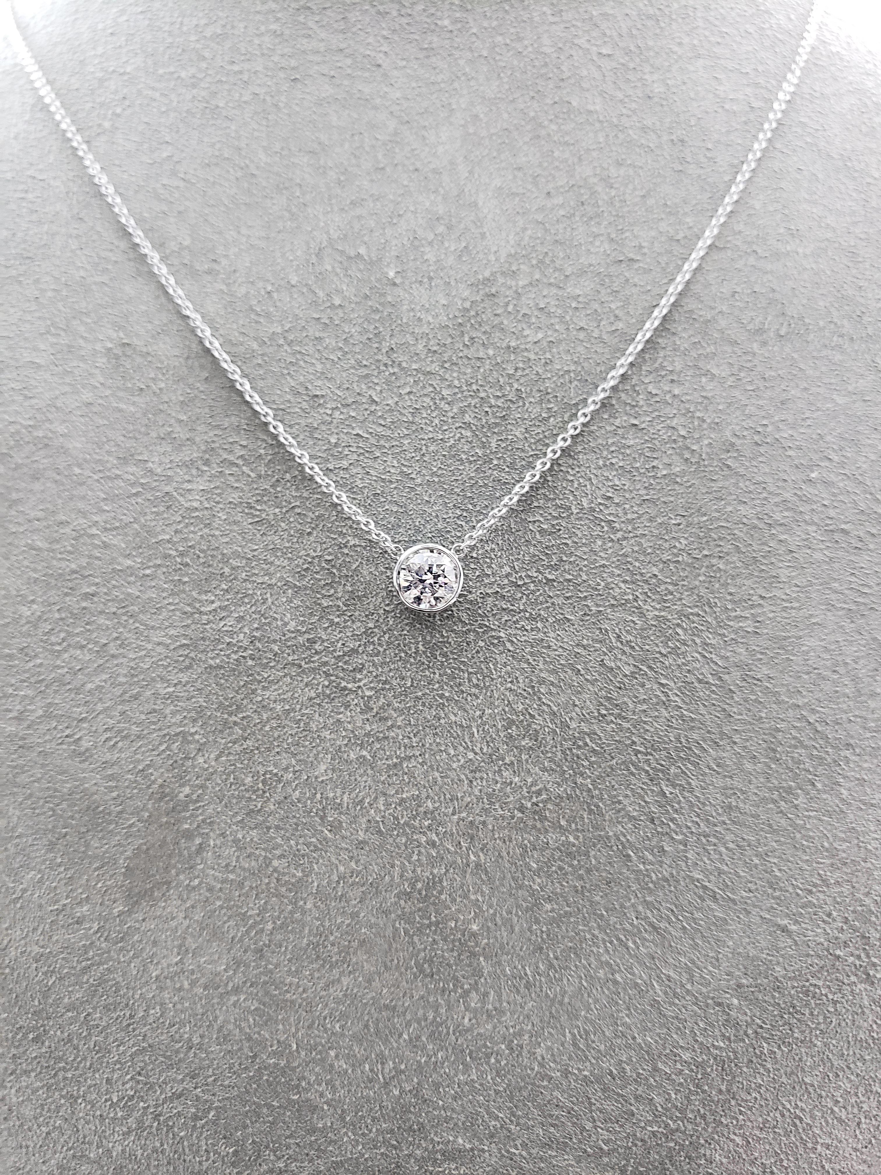 Contemporary Roman Malakov, 0.79 Carat Round Diamond Bezel Solitaire Pendant Necklace For Sale