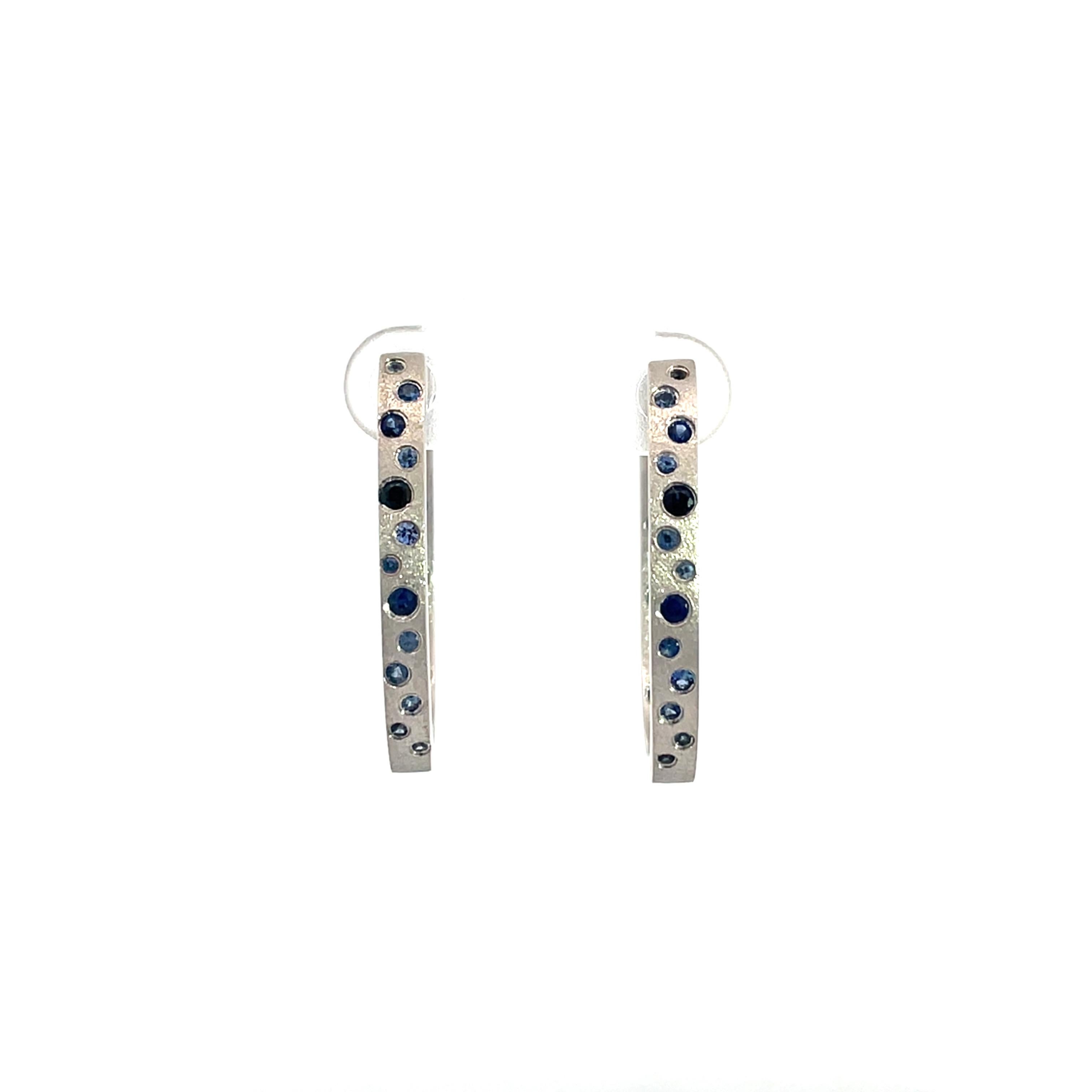 Women's 0.79 Carat Sapphire Flush Set Oval Hoop White Gold Earrings For Sale