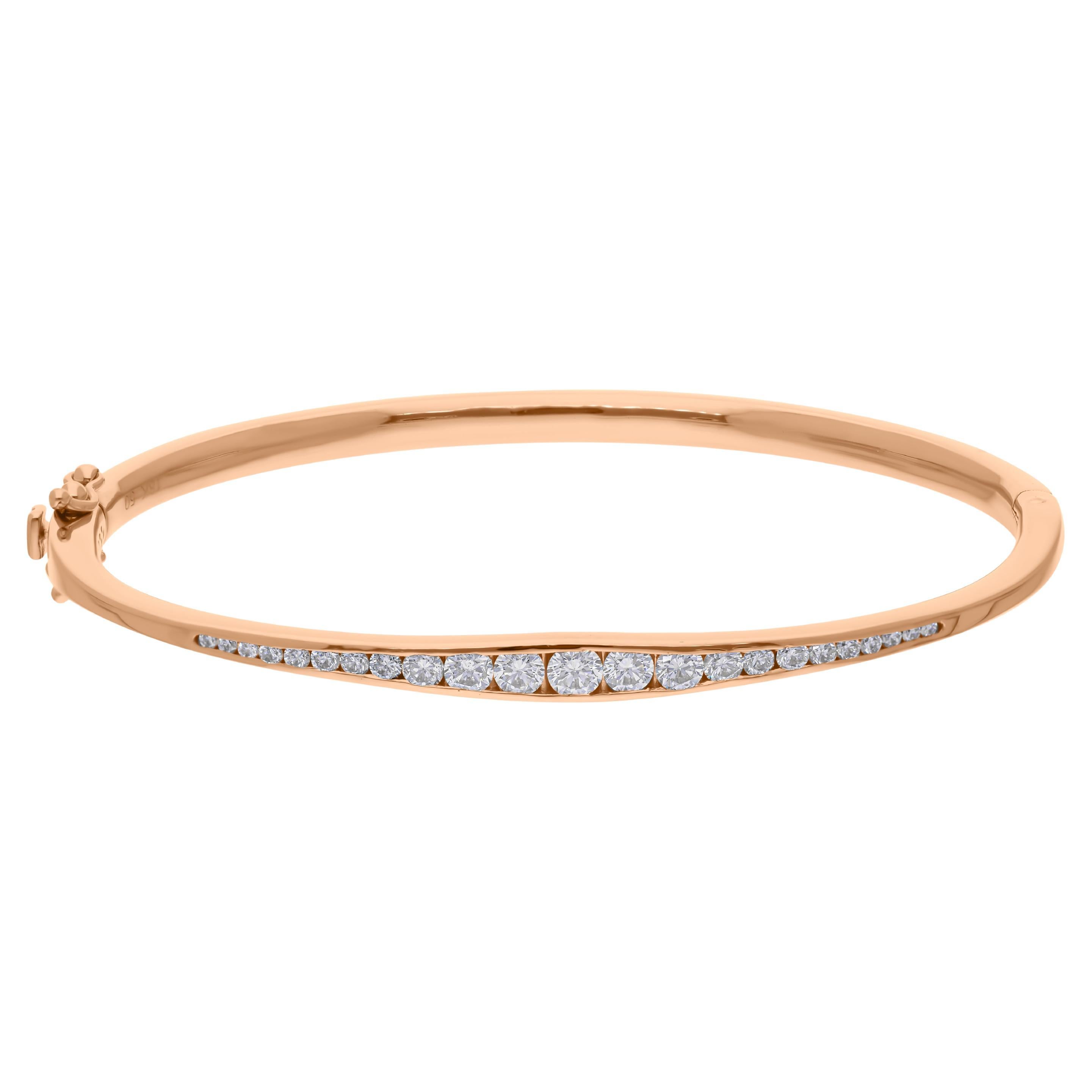 0.79 Carat SI Clarity HI Color Diamond Graduated Bracelet 14 Karat Rose Gold
