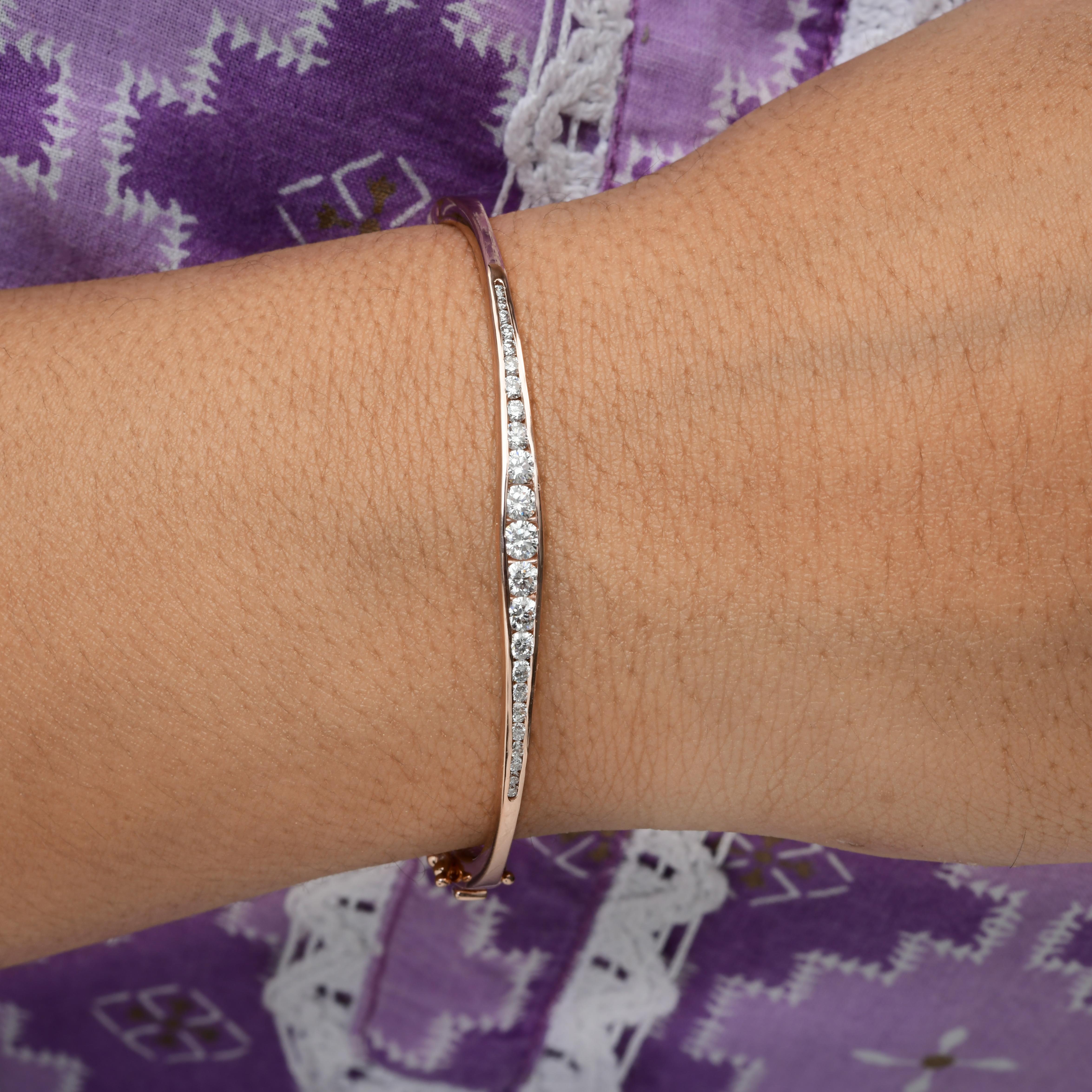 0,79 Quilates SI Claridad HI Color Diamante Pulsera Graduada Oro Rosa 18 Kilates Corte redondo en venta