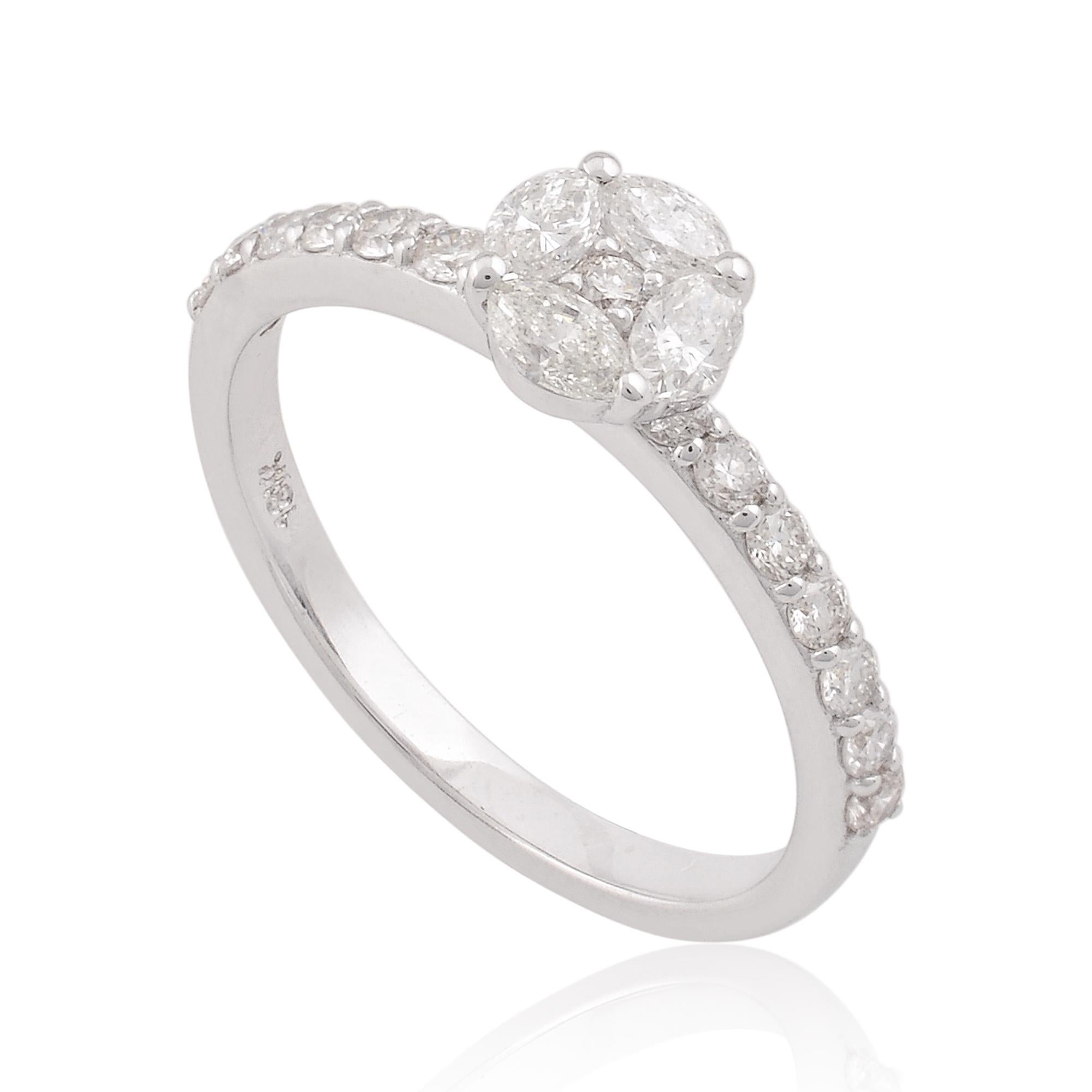 For Sale:  0.79 Carat SI Clarity HI Color Marquise & Round Diamond Fine Ring 18k White Gold 5