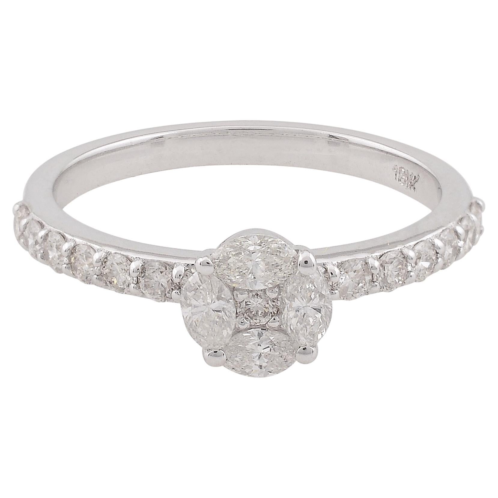 For Sale:  0.79 Carat SI Clarity HI Color Marquise & Round Diamond Fine Ring 18k White Gold