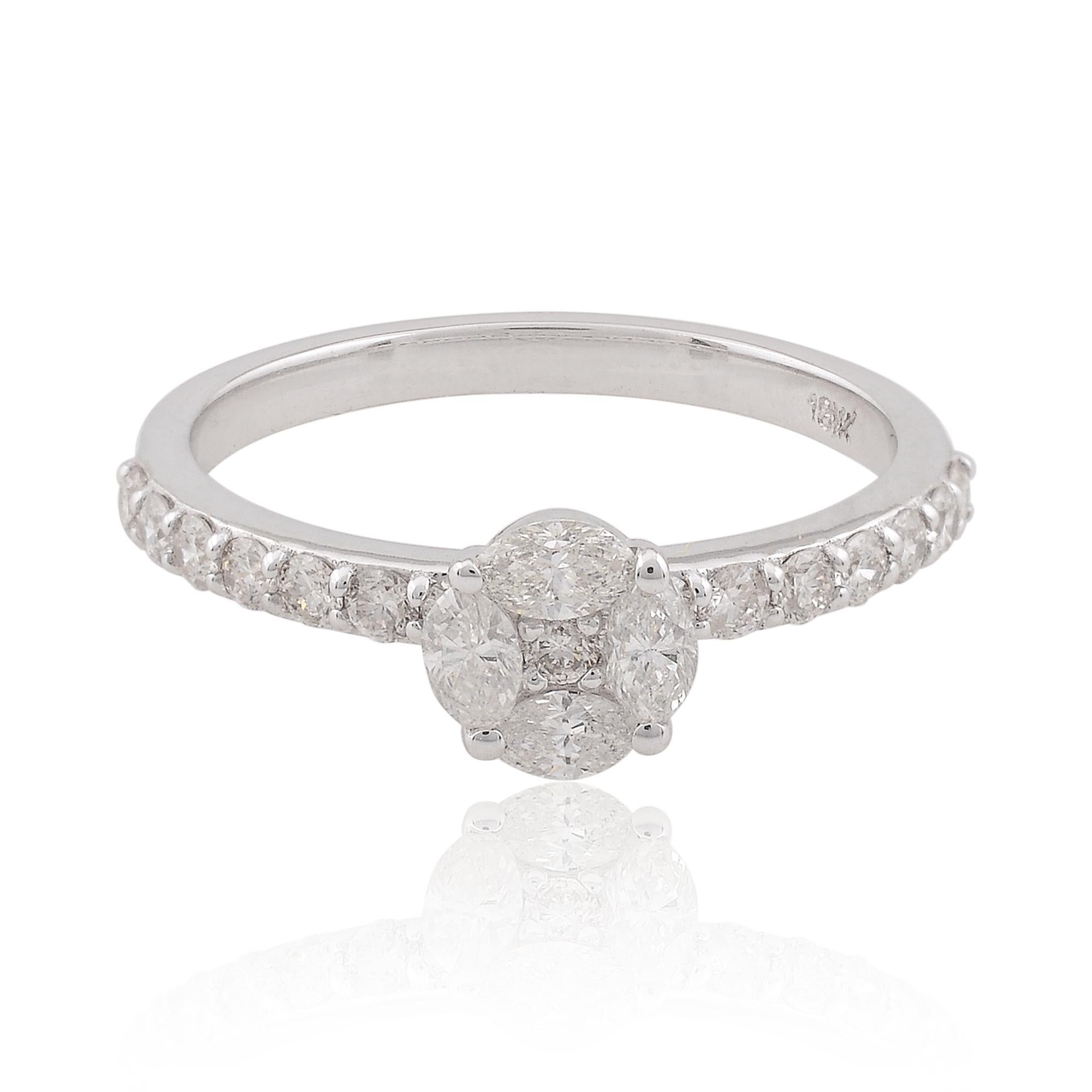 En vente :  0.79 Carat SI/H Marquise Round Diamond Fine Ring 18 Karat White Gold Jewelry 2