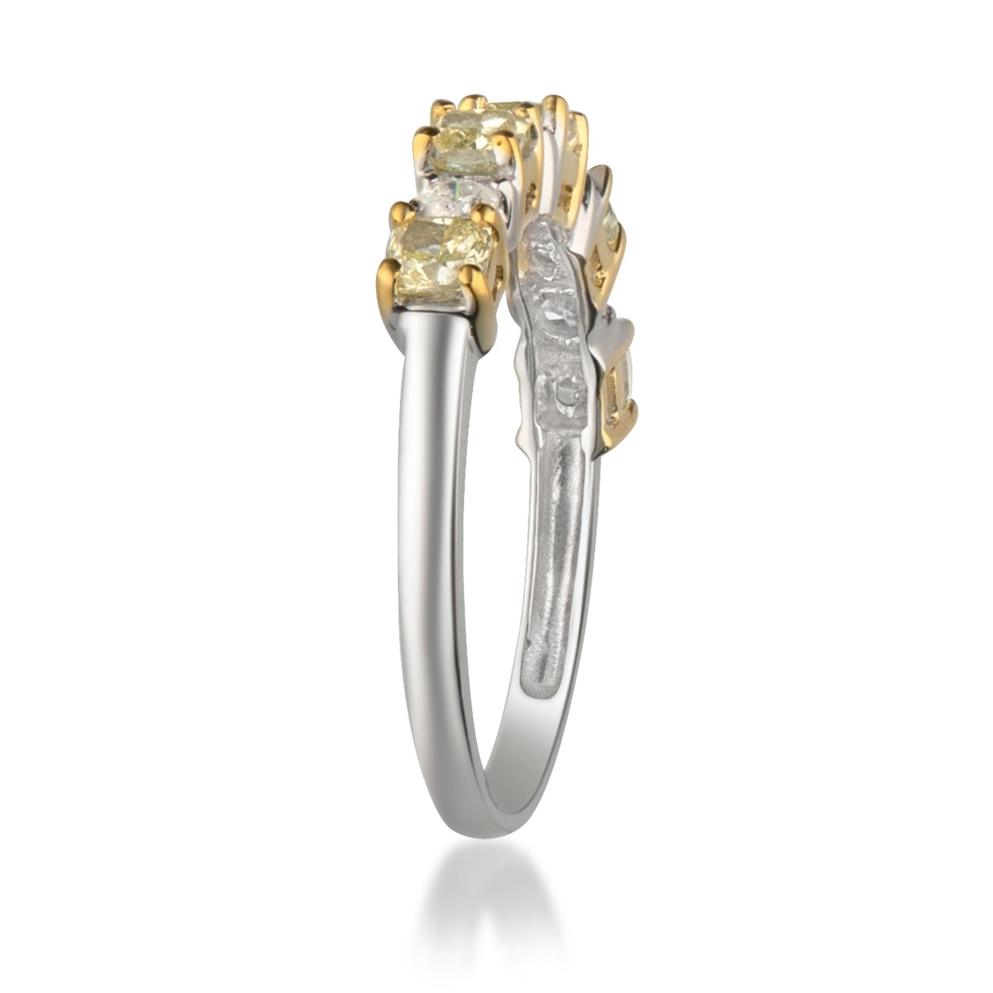Art Deco 0.79 Carat Yellow Diamond 14 Karat Two-Tone Gold Band Ring