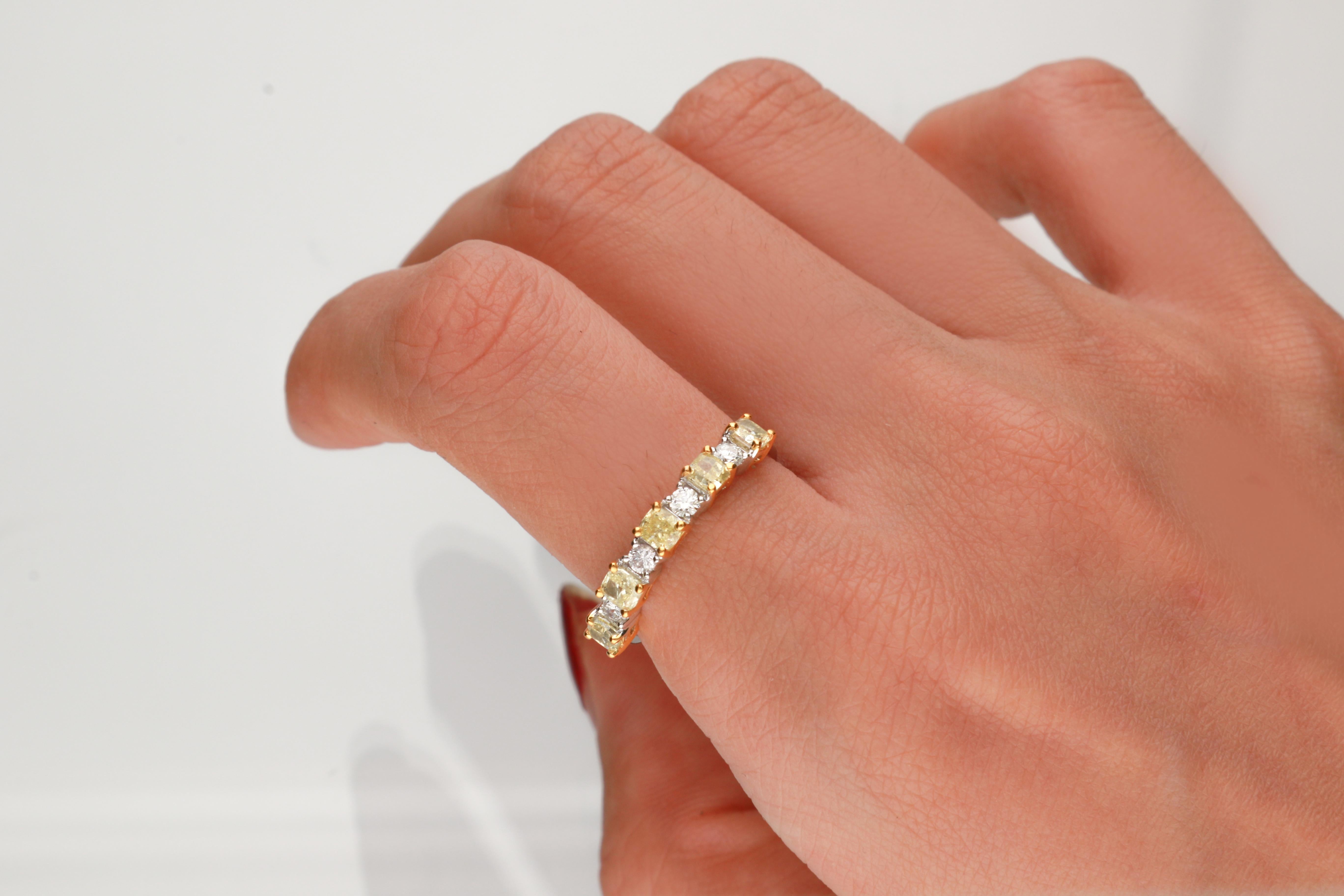 Women's 0.79 Carat Yellow Diamond 14 Karat Two-Tone Gold Band Ring