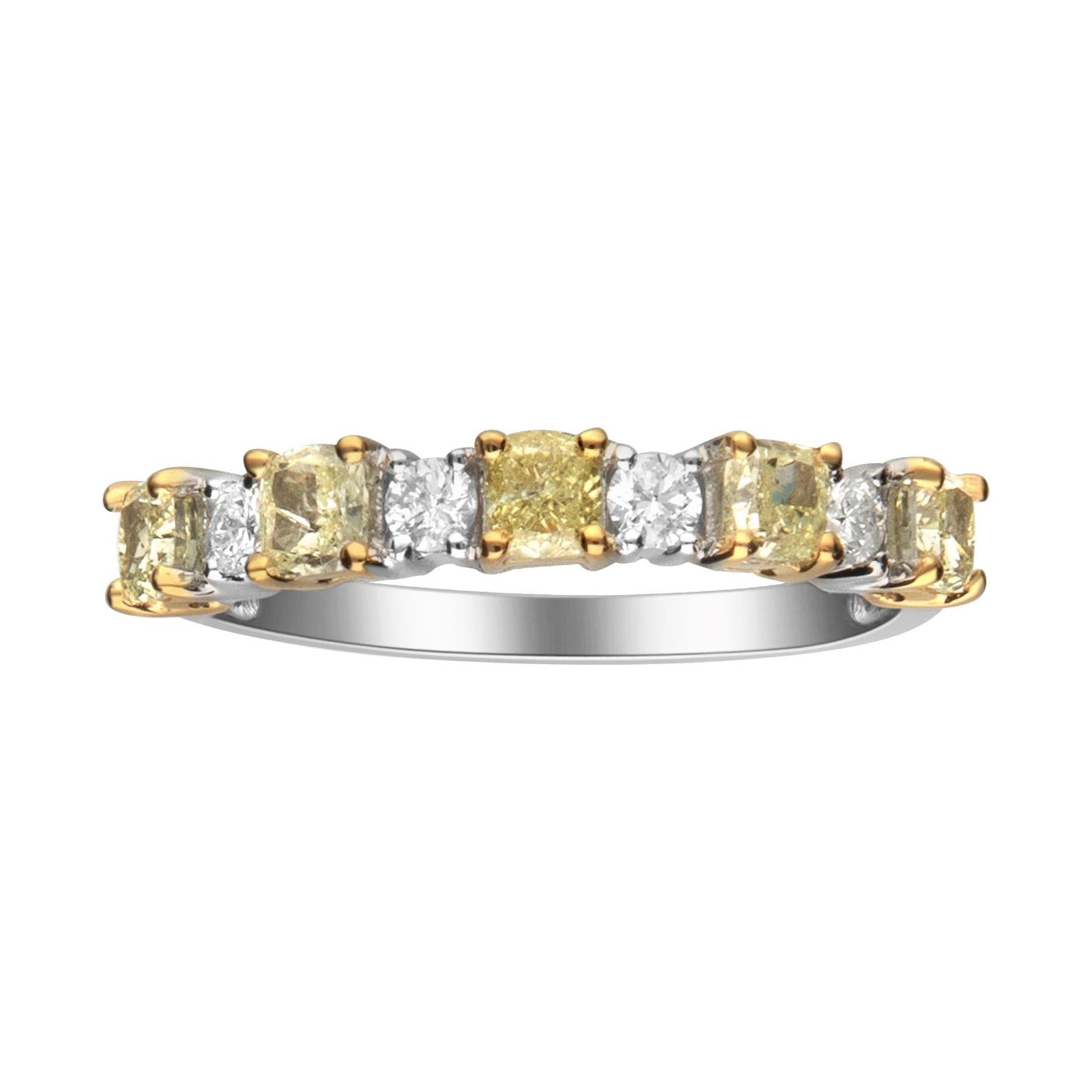 0.79 Carat Yellow Diamond 14 Karat Two-Tone Gold Band Ring