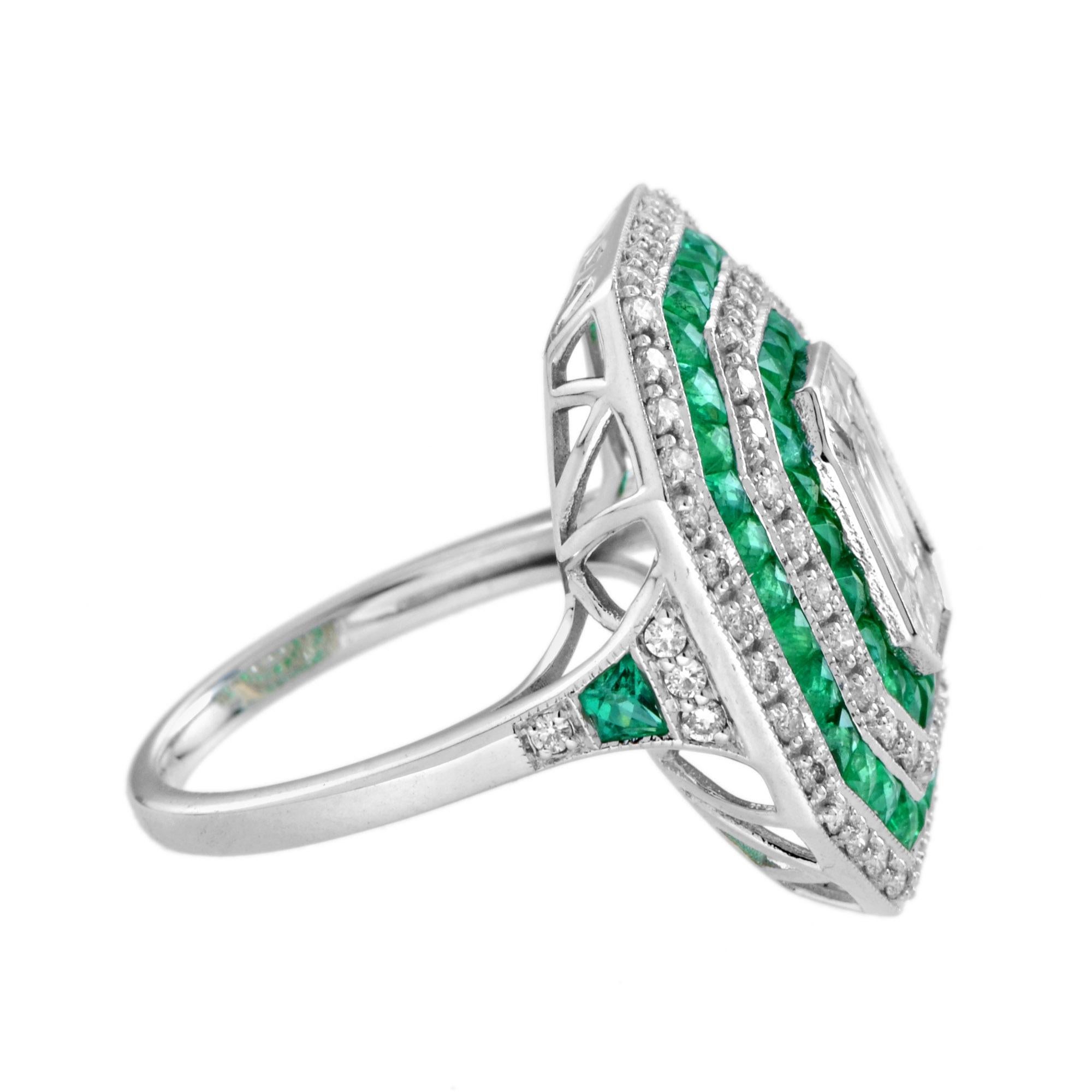 Illusion Set Emerald Cut Diamond Emerald Art Deco Style Halo Ring in 18K Gold 1