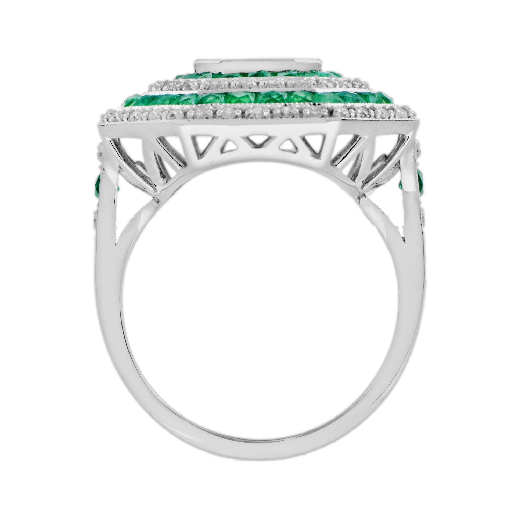 Illusion Set Emerald Cut Diamond Emerald Art Deco Style Halo Ring in 18K Gold 3