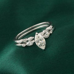 0.79 Ct Natural SI/H Marquise Round Diamond Ring Set 18K White Gold