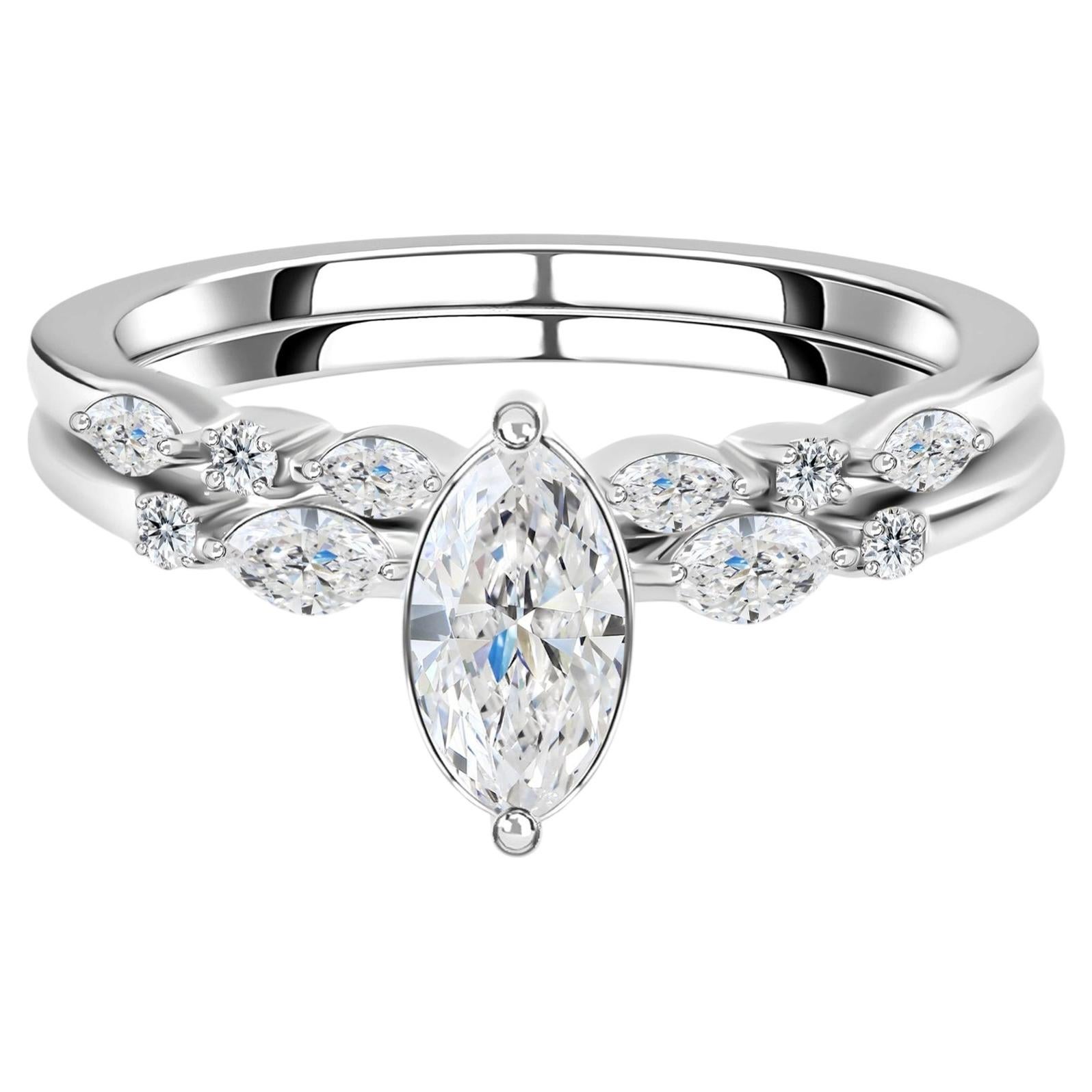 in vendita:  Anello con diamante rotondo a forma di marquise naturale da 0,79 ct, SI/H, montato su oro bianco 18 carati
