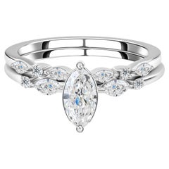 0.79 Ct Natural SI/H Marquise Round Diamond Ring Set 18K White Gold