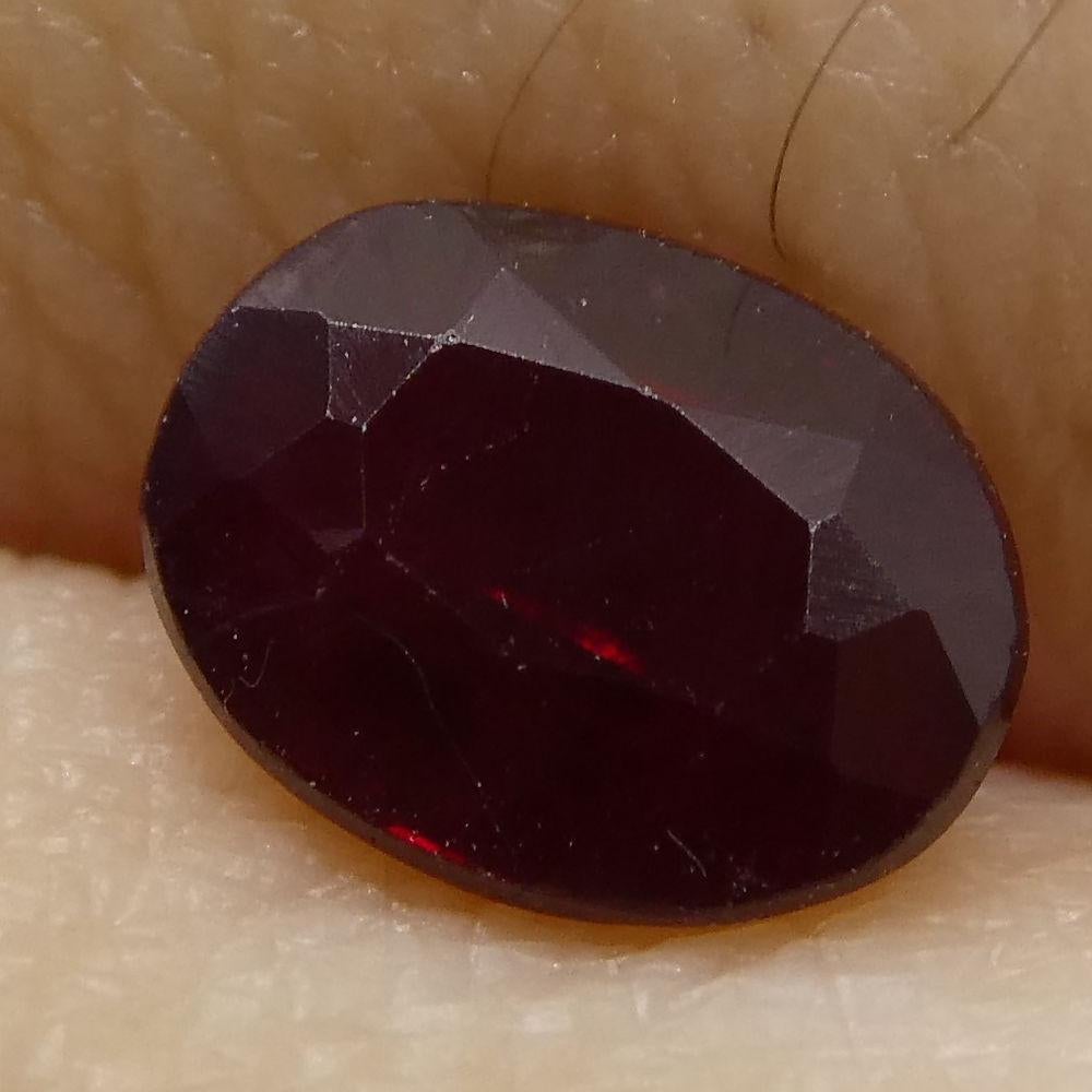 Description:

Gem Type: Ruby
Number of Stones: 1
Weight: 0.79 cts
Measurements: 5.68x4.39x3.06 mm
Shape: Oval
Cutting Style Crown: Modified Brilliant
Cutting Style Pavilion: Step Cut
Transparency: Transparent
Clarity: Moderately Included: Inclusions