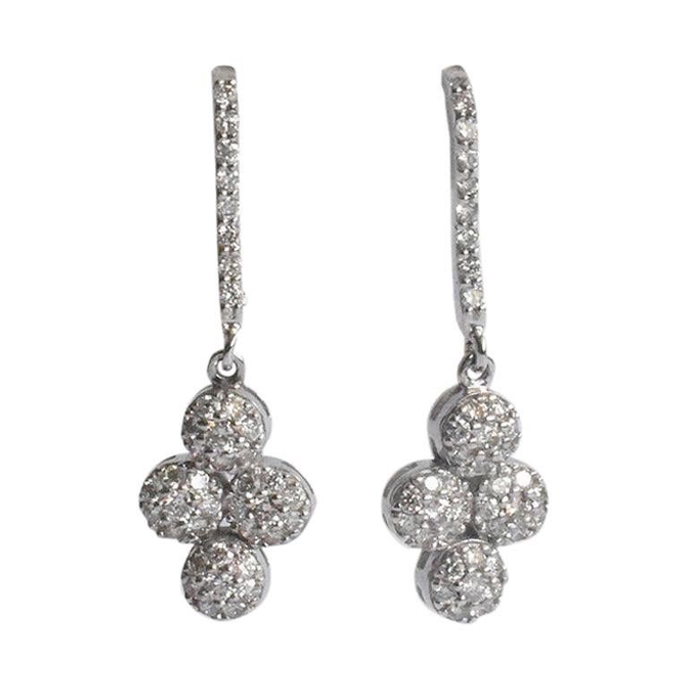0.79 CTW Diamond Dangle Earrings in 18 Karat Solid Gold For Sale