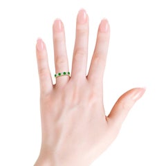 0.79 CTW Emerald and Diamond Half Eternity Ring in 14K Solid Gold