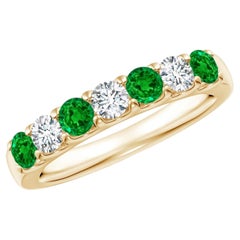 0.79 CTW Emerald and Diamond Half Eternity Ring in 14K Solid Gold
