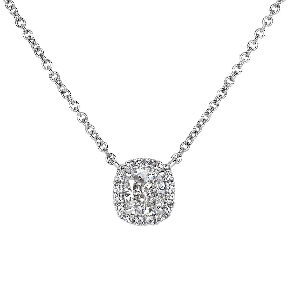0.79ct Cushion Cut Diamond Pendant in 18k White Gold For Sale