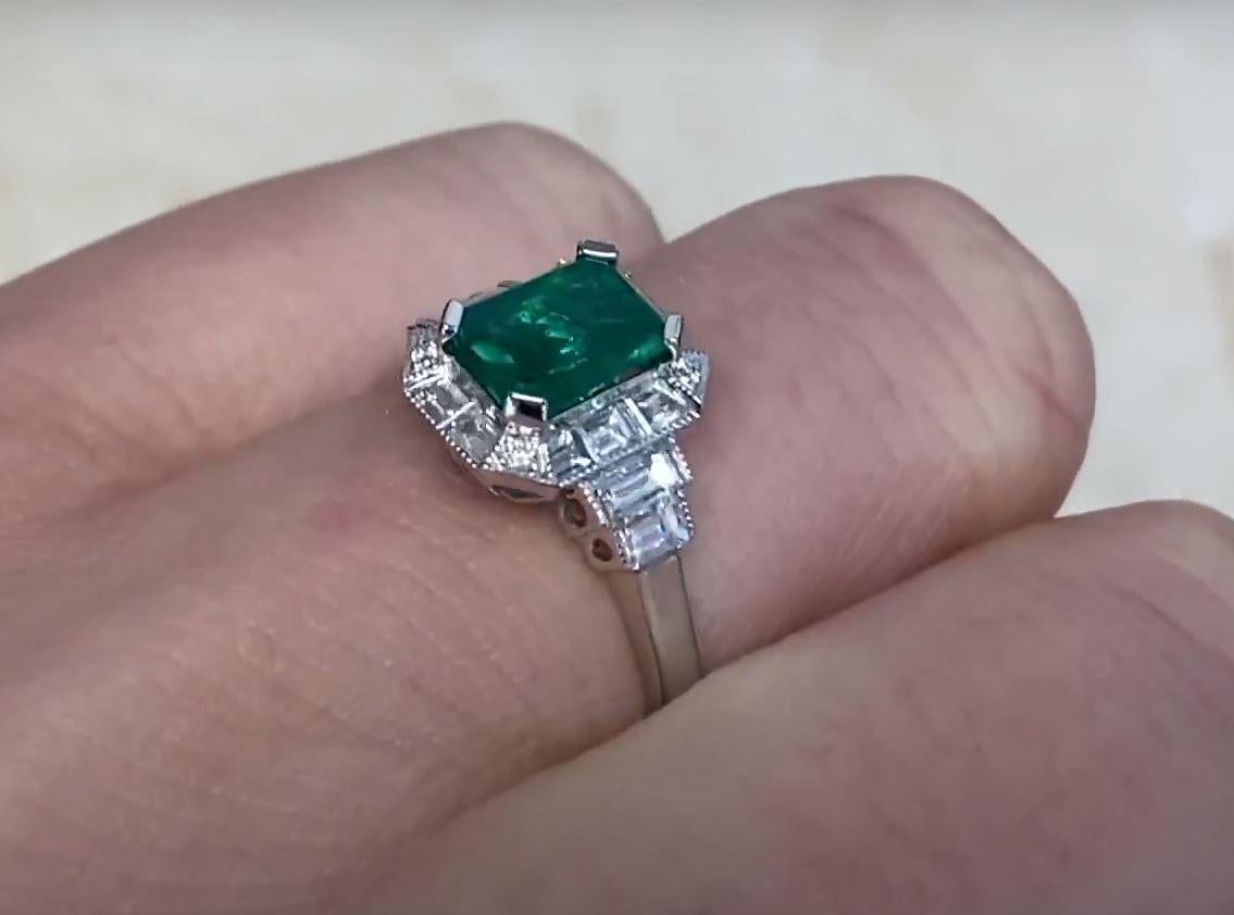 0.79ct Emerald Cut Diamond Engagement Ring, Diamond Halo, 14k White Gold For Sale 2