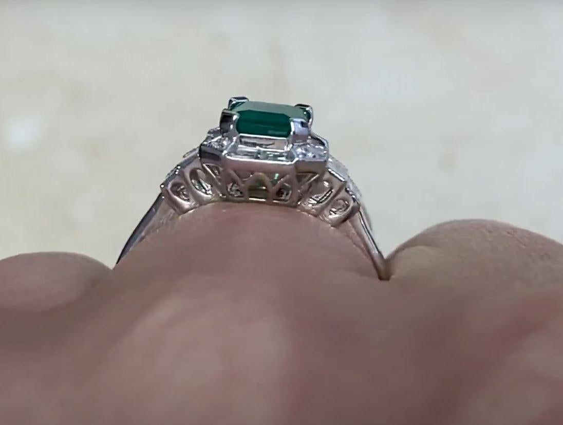 0.79ct Emerald Cut Diamond Engagement Ring, Diamond Halo, 14k White Gold For Sale 3
