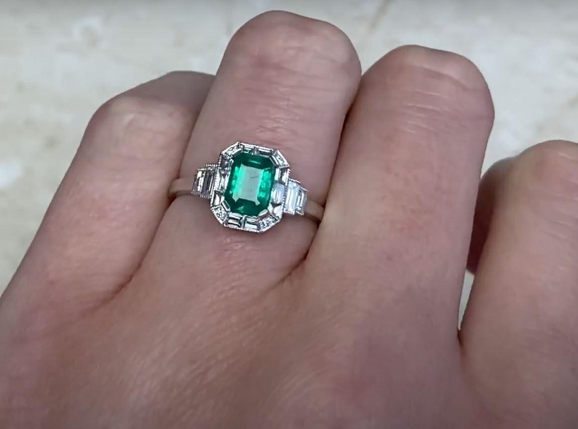 0.79ct Emerald Cut Diamond Engagement Ring, Diamond Halo, 14k White Gold For Sale 4