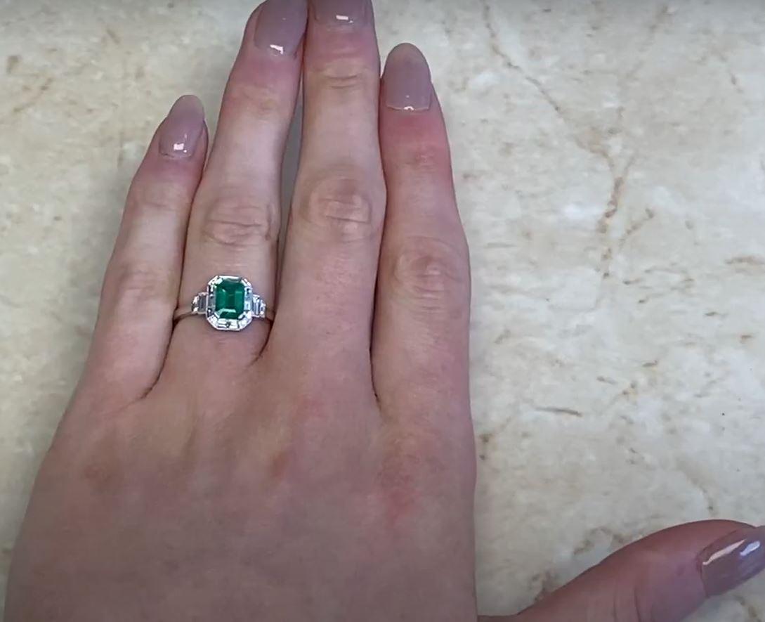 0.79ct Emerald Cut Diamond Engagement Ring, Diamond Halo, 14k White Gold For Sale 5