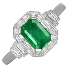 0.79ct Emerald Cut Diamond Engagement Ring, Diamond Halo, 14k White Gold
