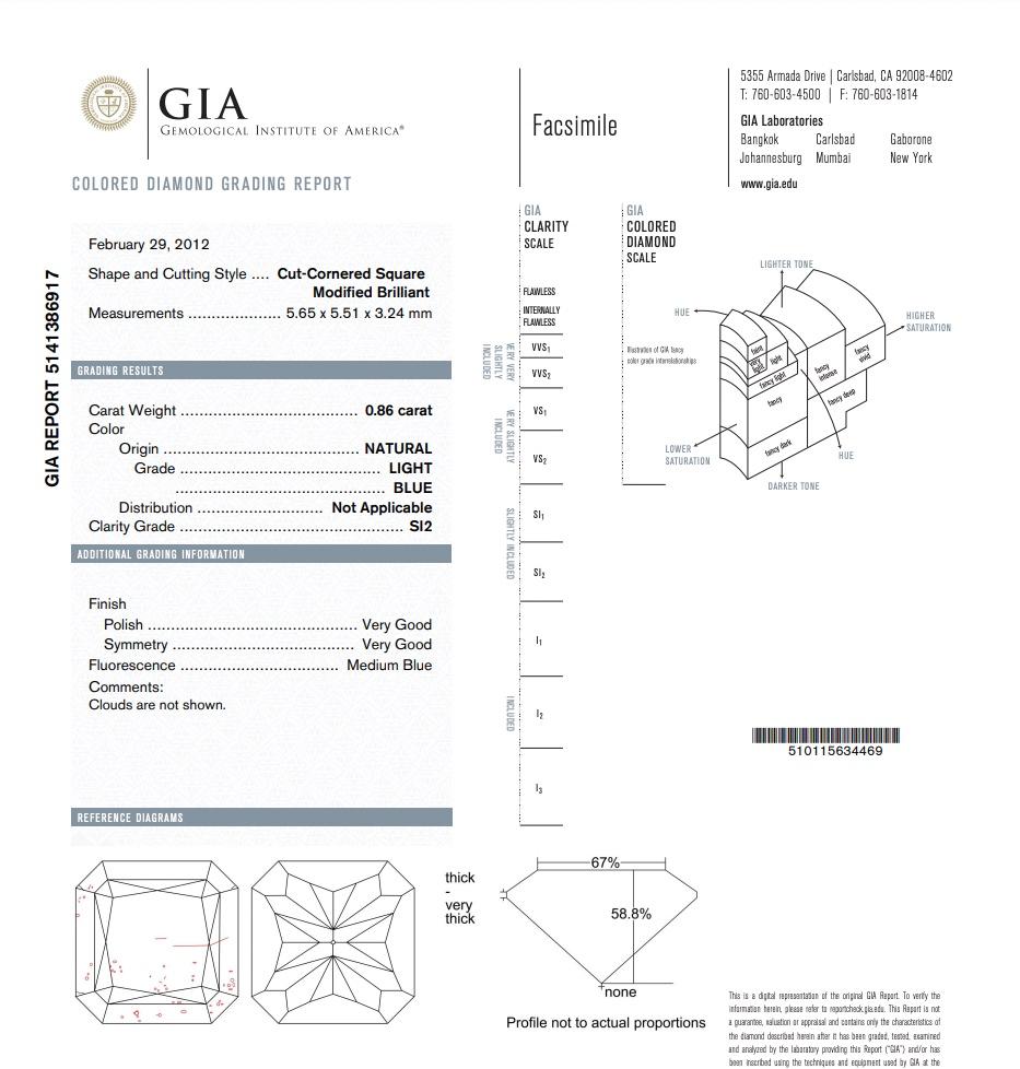 0,86ct GIA  Blauer strahlender Diamantring im Zustand „Neu“ in New York, NY