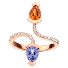 0.79Ct Mandarin Garnet and 0.77Ct Tsavorite 18Kt Rose Gold Coctail Diamond Ring