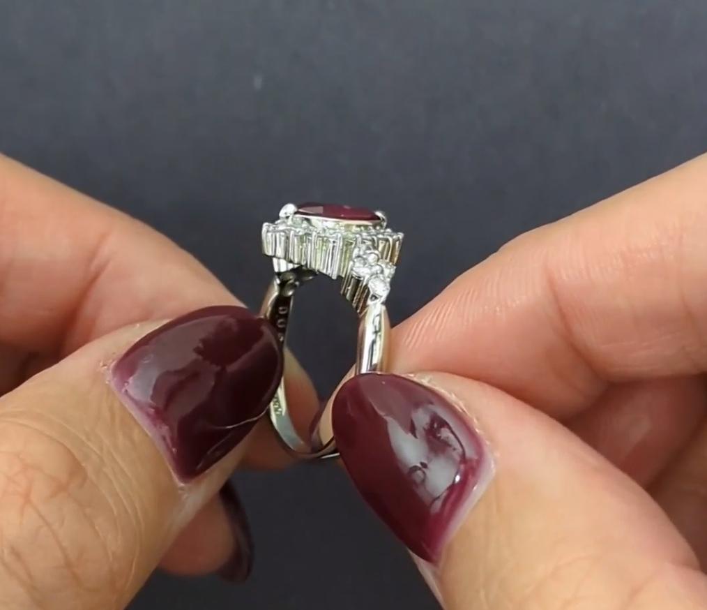 Marquise Cut 0.79Ct Marquise Ruby Diamond Ring Platinum Halo For Sale