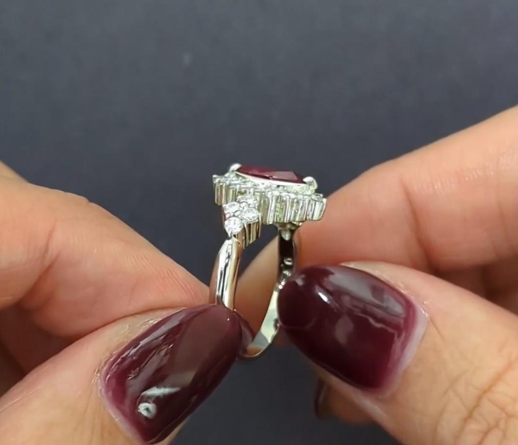 0.79Ct Marquise Ruby Diamond Ring Platinum Halo In New Condition For Sale In Chicago, IL