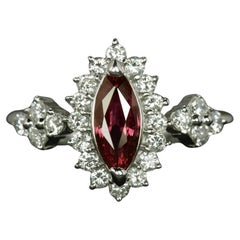 0.79Ct Marquise Ruby Diamond Ring Platinum Halo