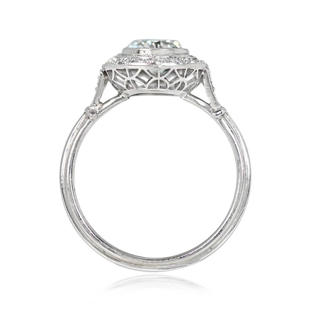 Art Deco 0.79ct Old European Cut Diamond Engagement Ring, Diamond Halo, Platinum For Sale