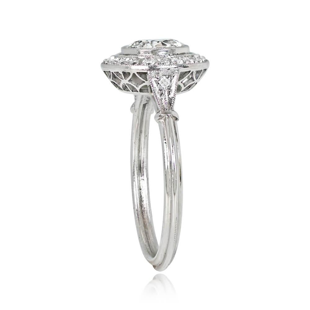 0.79ct Old European Cut Diamond Engagement Ring, Diamond Halo, Platinum In Excellent Condition For Sale In New York, NY