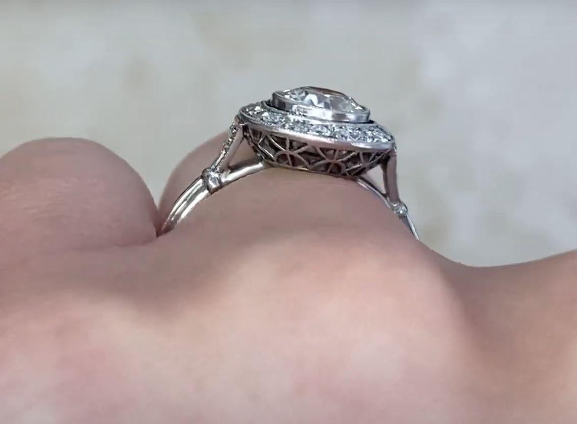 0.79ct Old European Cut Diamond Engagement Ring, Diamond Halo, Platinum For Sale 2