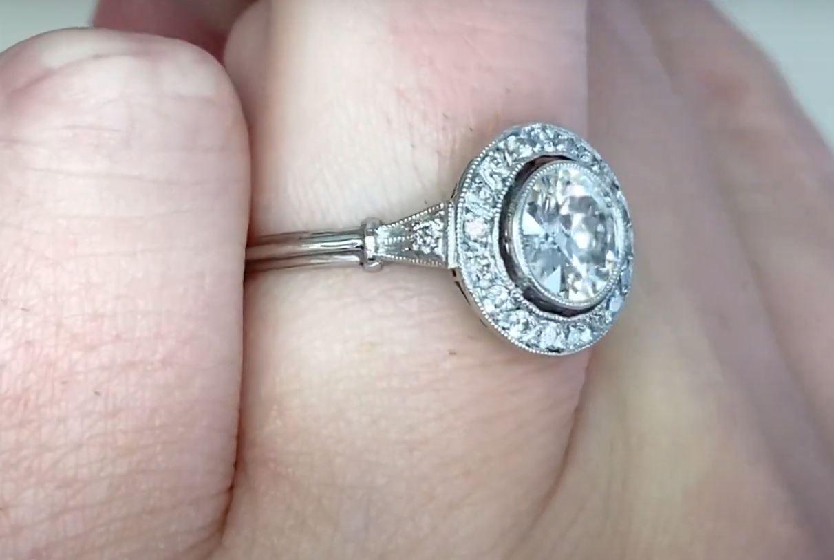 0.79ct Old European Cut Diamond Engagement Ring, Diamond Halo, Platinum For Sale 3