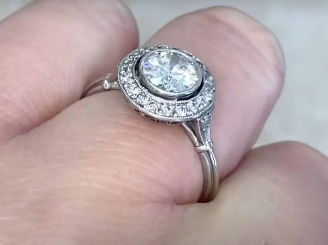 0.79ct Old European Cut Diamond Engagement Ring, Diamond Halo, Platinum For Sale 4