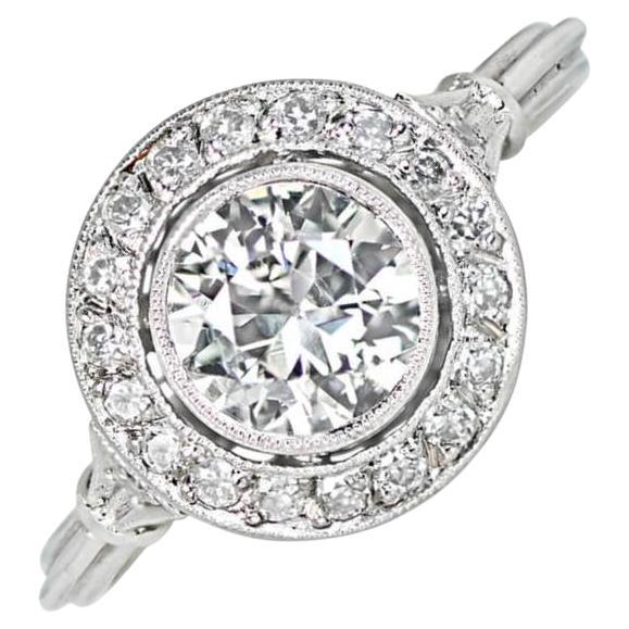 0.79ct Old European Cut Diamond Engagement Ring, Diamond Halo, Platinum For Sale