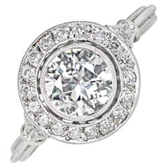 Used 0.79ct Old European Cut Diamond Engagement Ring, Diamond Halo, Platinum