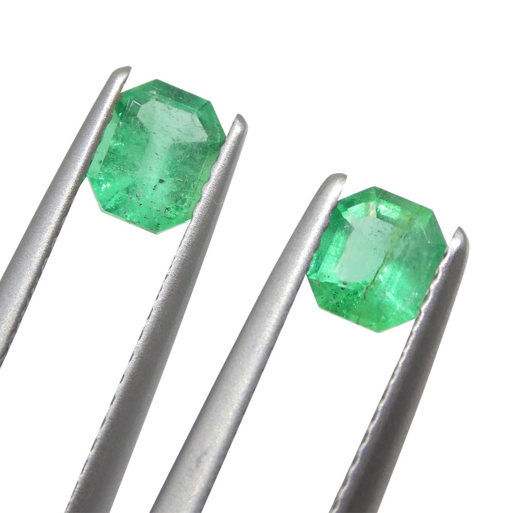 Women's or Men's 0.79ct Pair Emerald Cut Green Emerald from Colombia For Sale