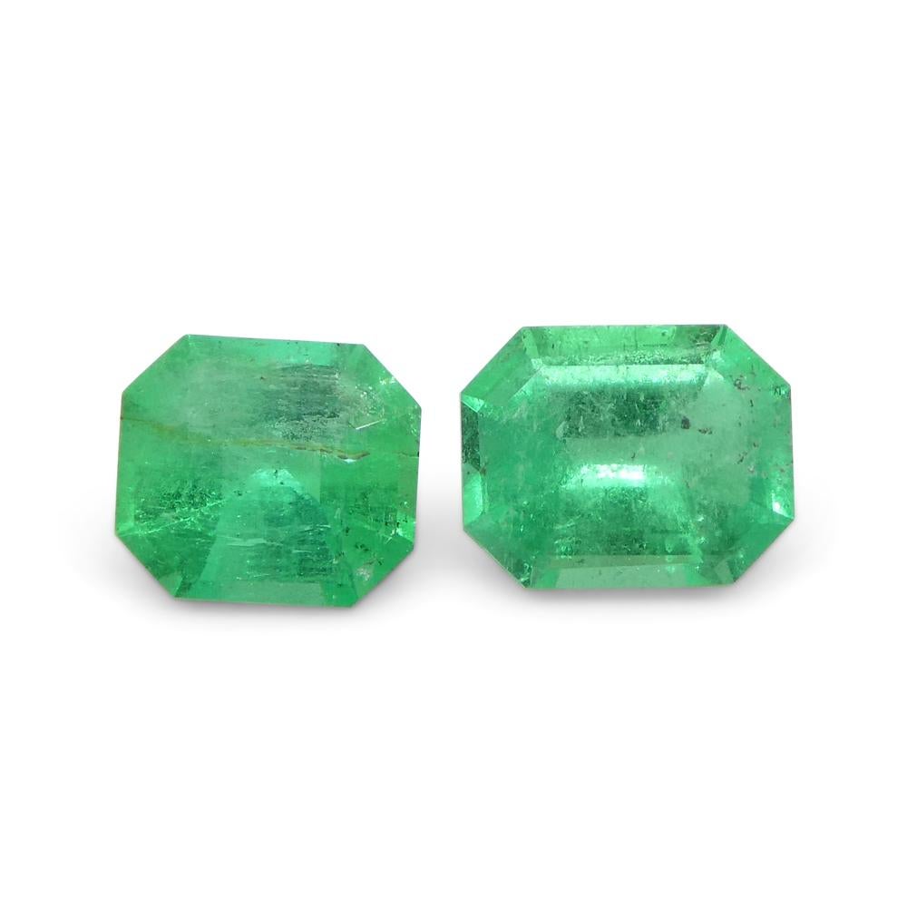 0.79ct Pair Emerald Cut Green Emerald from Colombia For Sale 2