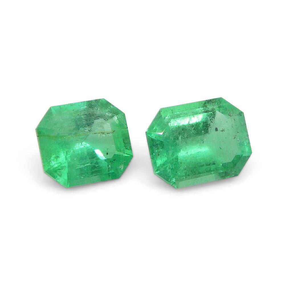 0.79ct Pair Emerald Cut Green Emerald from Colombia For Sale 3