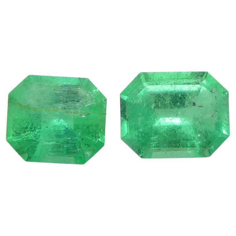 0.79ct Pair Emerald Cut Green Emerald from Colombia For Sale