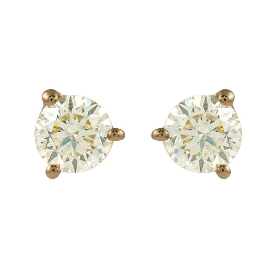 Round Cut 0.79ct Round Diamond Stud Earrings 18k Yellow Gold For Sale