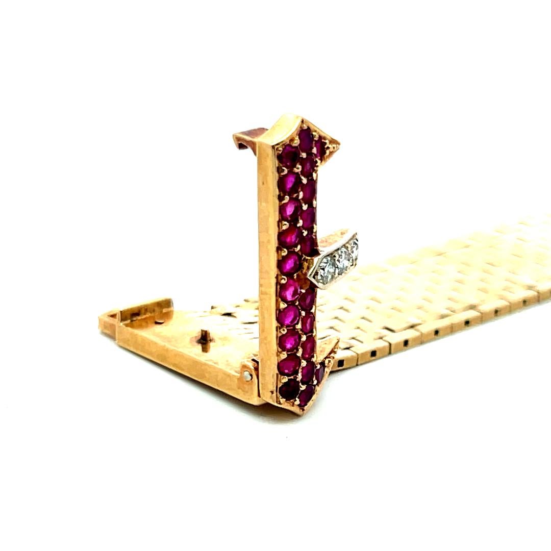 0.79ct Rubis et 0.09ct Diamant rond brillant Bracelet rétro en or jaune 14K en vente 4