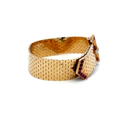 Bracciale retrò con rubino da 0,79 carati e diamante tondo a brillante da 0,09 carati in oro giallo 14K