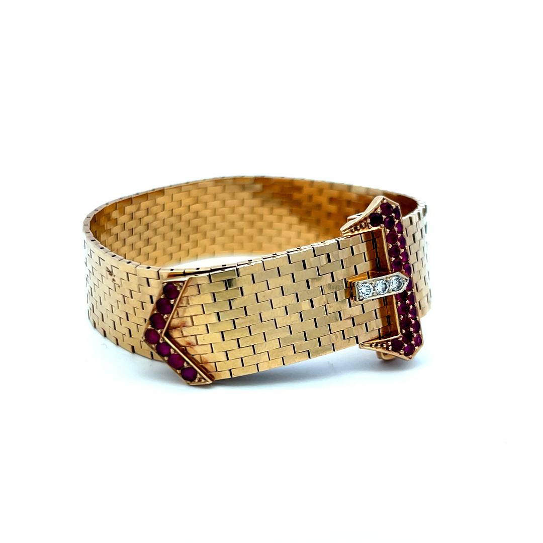 0.79ct Rubis et 0.09ct Diamant rond brillant Bracelet rétro en or jaune 14K en vente 1