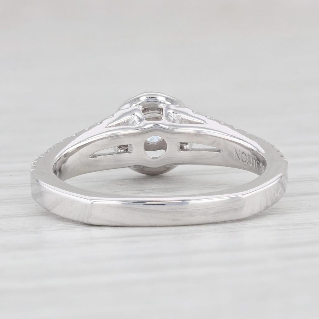 Taglio rotondo Anello di fidanzamento aureolato con diamante rotondo da 0,79ctw in oro bianco 14k con fascia da cattedrale Sz 6.5 in vendita