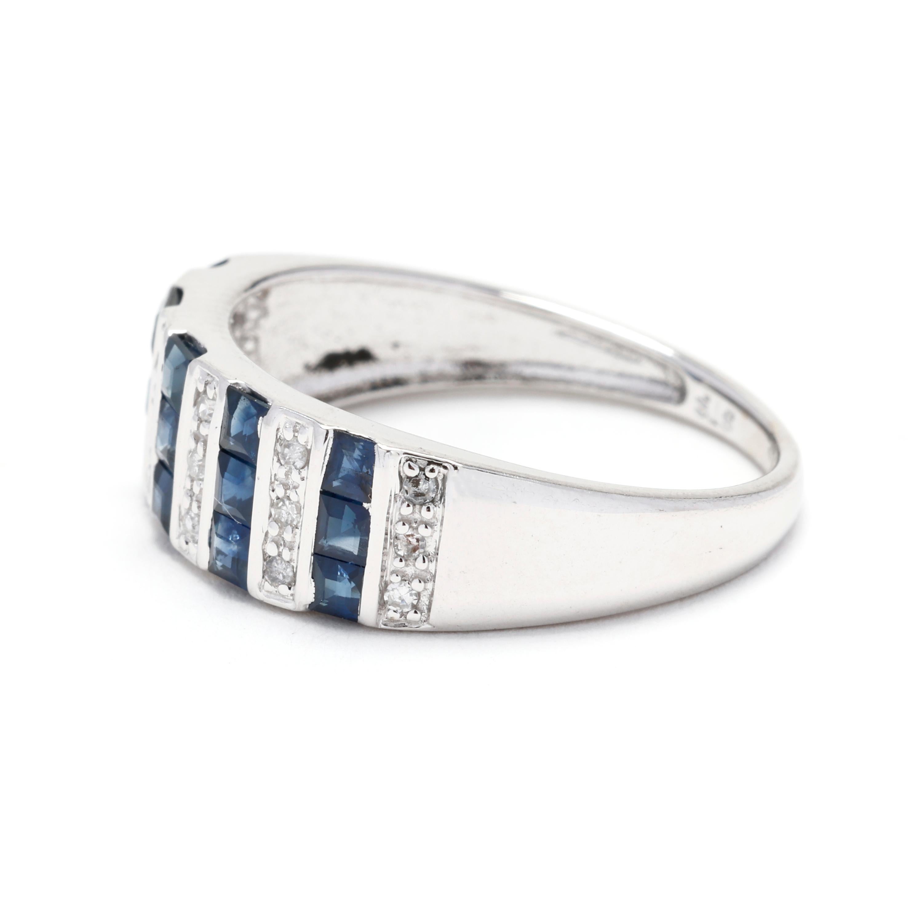 0.79ctw Sapphire and Diamond Band Ring, 14k White Gold, Ring Size 7 In Good Condition In McLeansville, NC