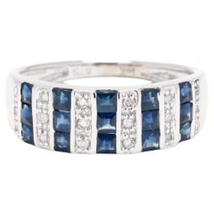 0.79ctw Sapphire and Diamond Band Ring, 14k White Gold, Ring Size 7