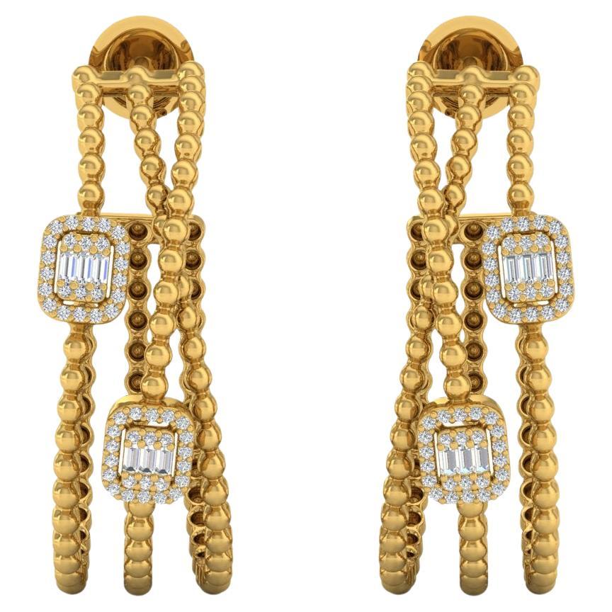 0.7Carat SI Clarity HI Color Baguette Diamond Hoop Earrings 18 Karat Yellow Gold For Sale